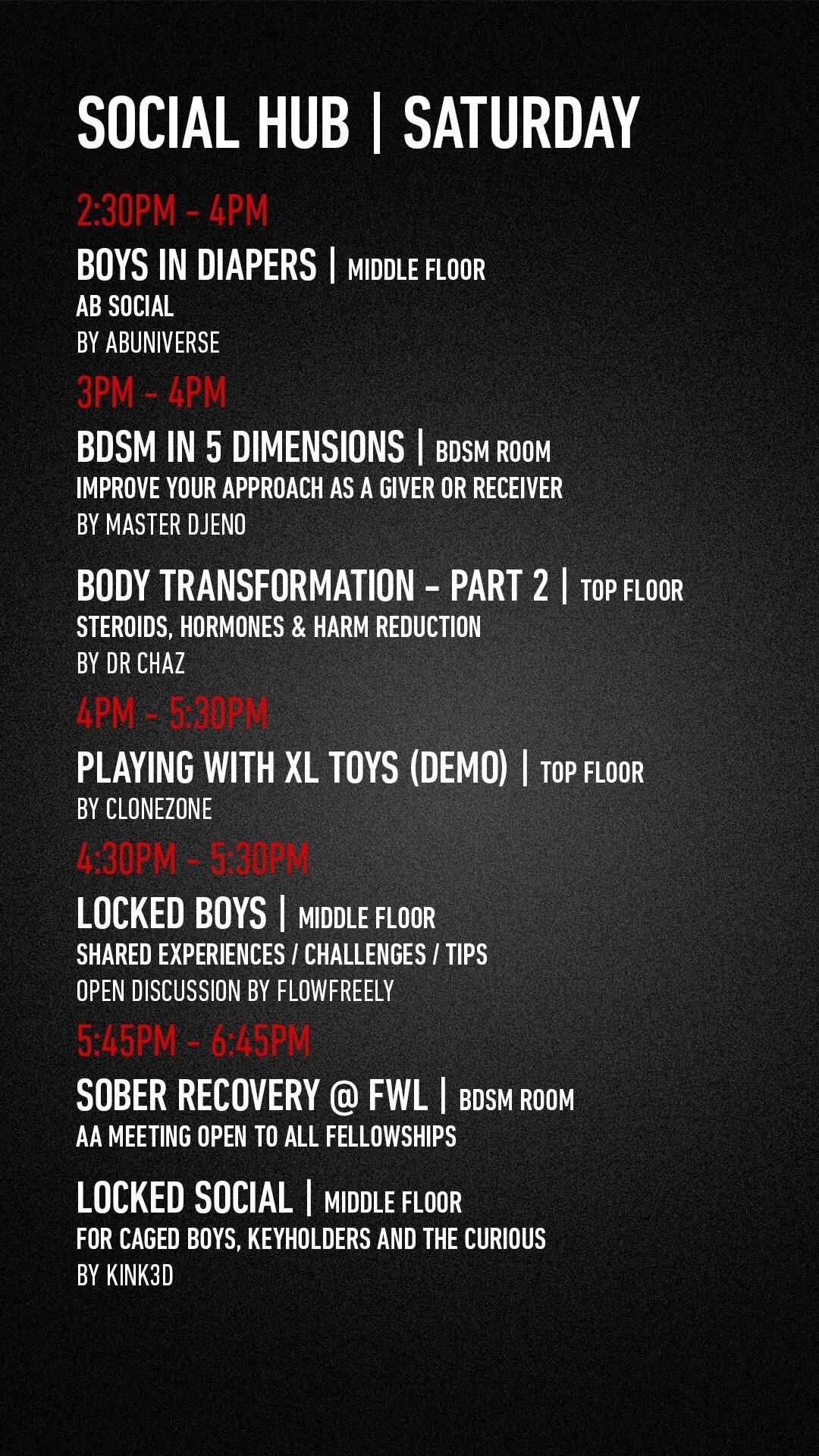 Masterclass Saturday schedule