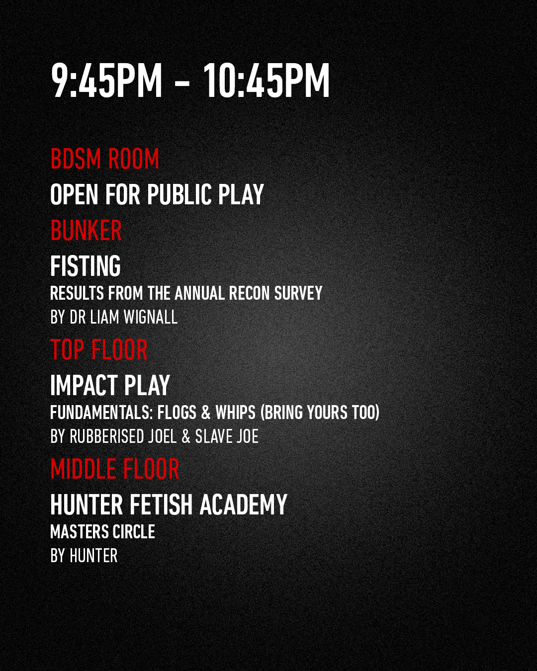 Masterclass slot schedule