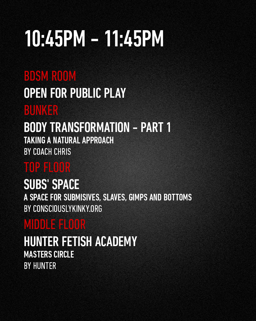 Masterclass slot schedule